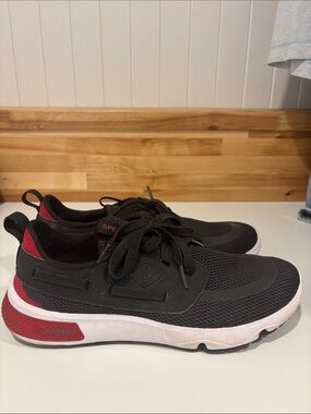 Sperry Black Mesh Sneakers with Red Heel Accents